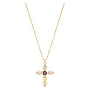 Sunflower Garden Genuine Amethyst and Cubic Zirconia Gold Toned Cross Pendant